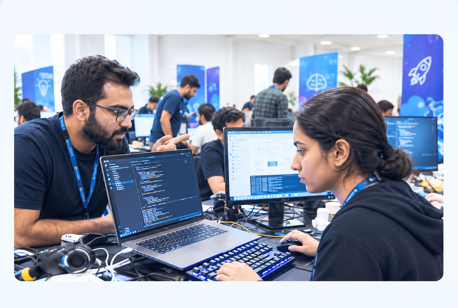 Developers collaborating at a hackathon